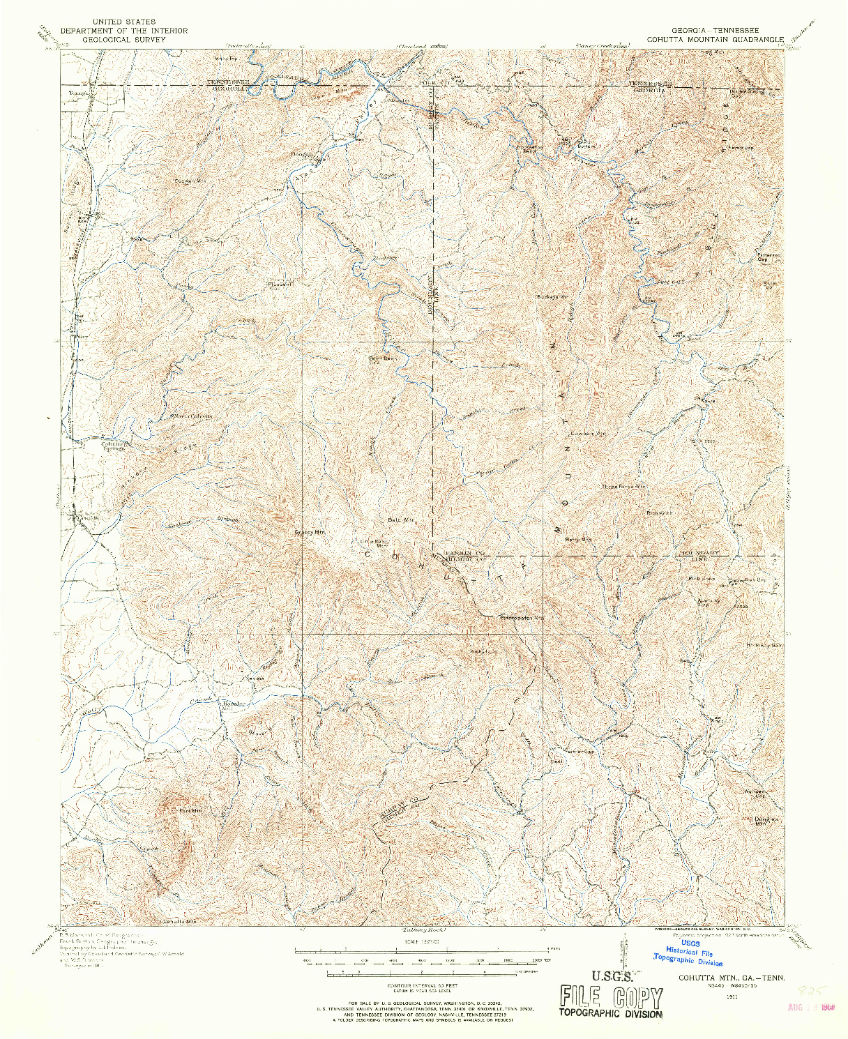 USGS 1:62500-SCALE QUADRANGLE FOR COHUTTA MTN, GA 1911