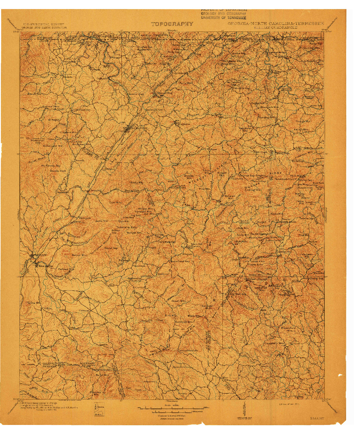 USGS 1:125000-SCALE QUADRANGLE FOR ELLIJAY, GA 1911