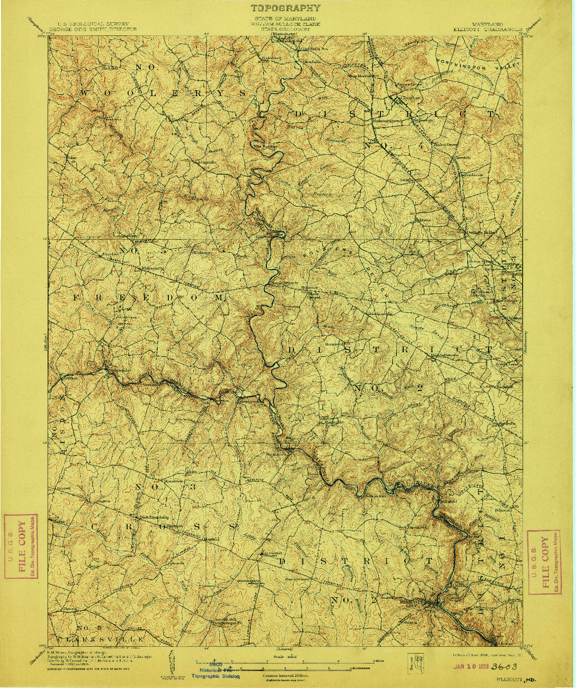 USGS 1:62500-SCALE QUADRANGLE FOR ELLICOTT, MD 1906