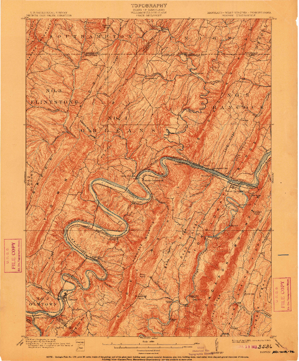 USGS 1:62500-SCALE QUADRANGLE FOR PAWPAW, MD 1900