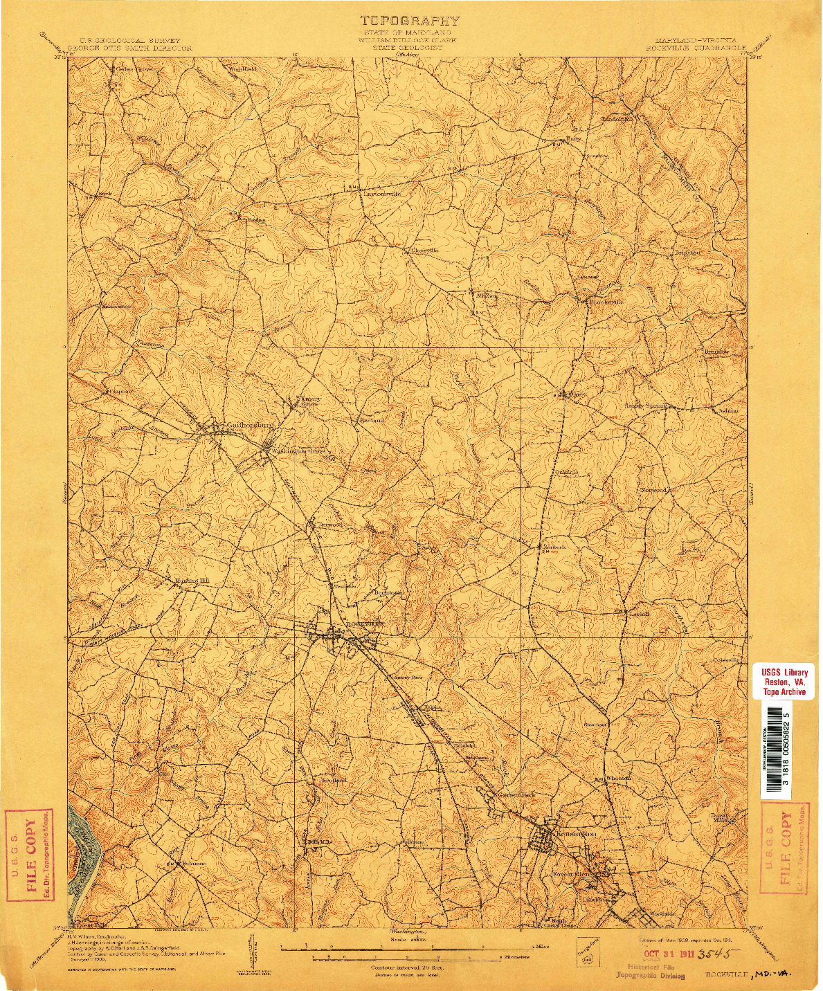 USGS 1:62500-SCALE QUADRANGLE FOR ROCKVILLE, MD 1908