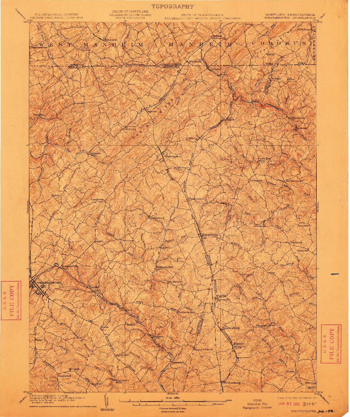 USGS 1:62500-SCALE QUADRANGLE FOR WESTMINSTER, MD 1905