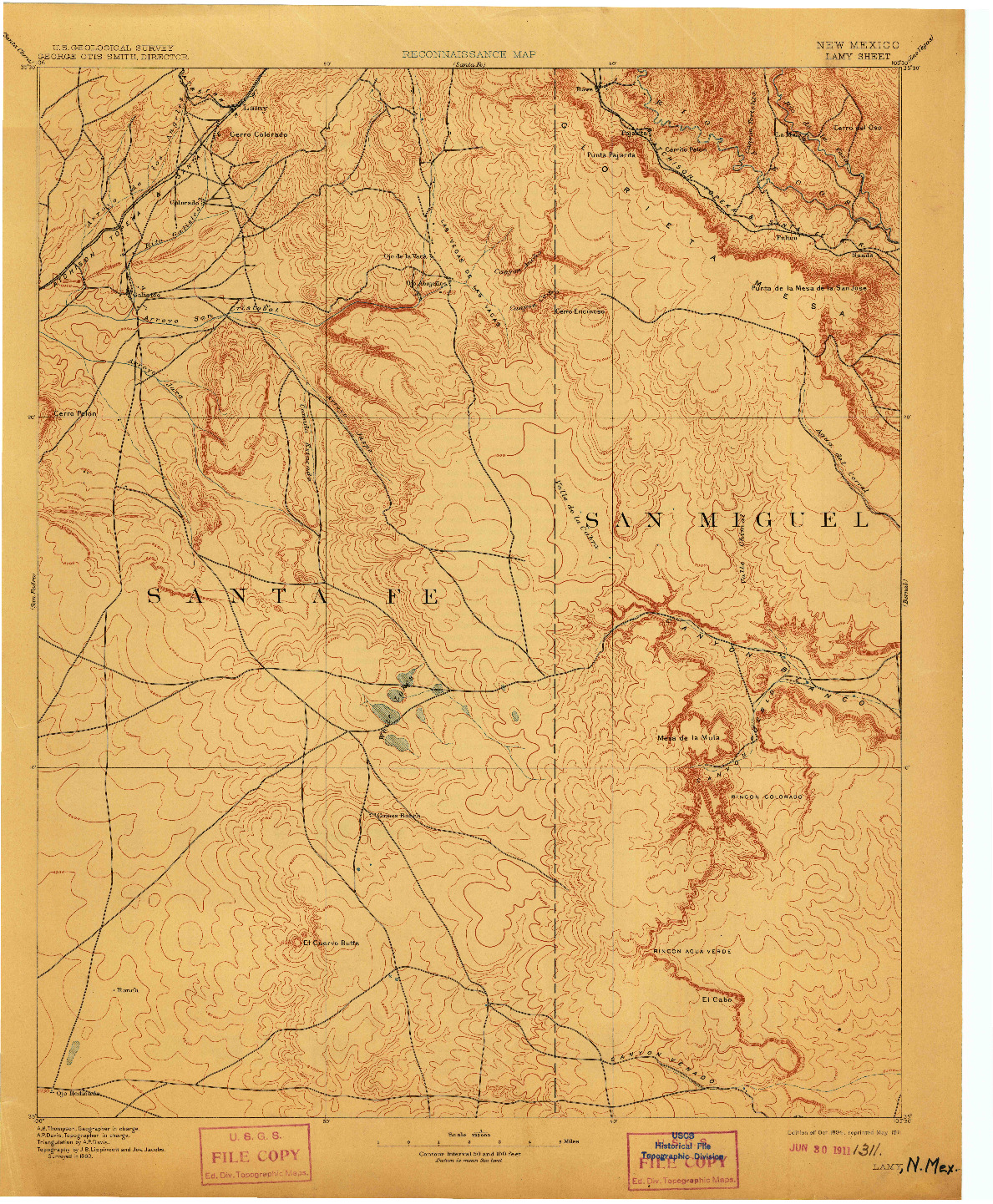 USGS 1:125000-SCALE QUADRANGLE FOR LAMY, NM 1894