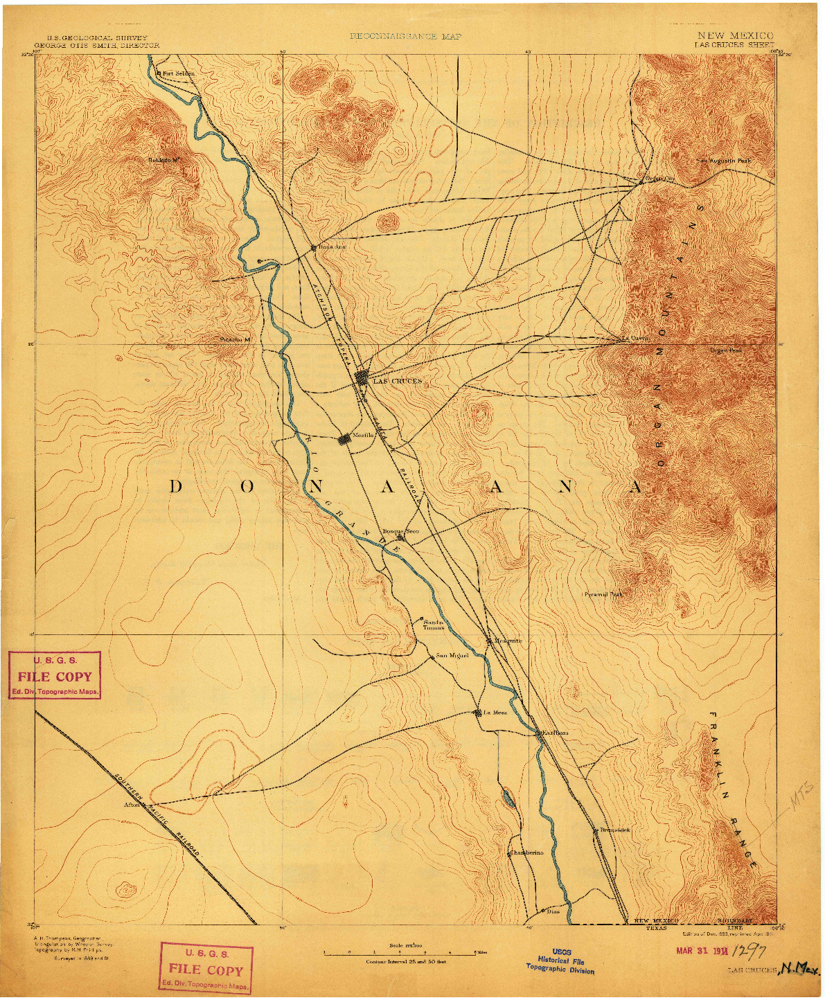 USGS 1:125000-SCALE QUADRANGLE FOR LAS CRUCES, NM 1893