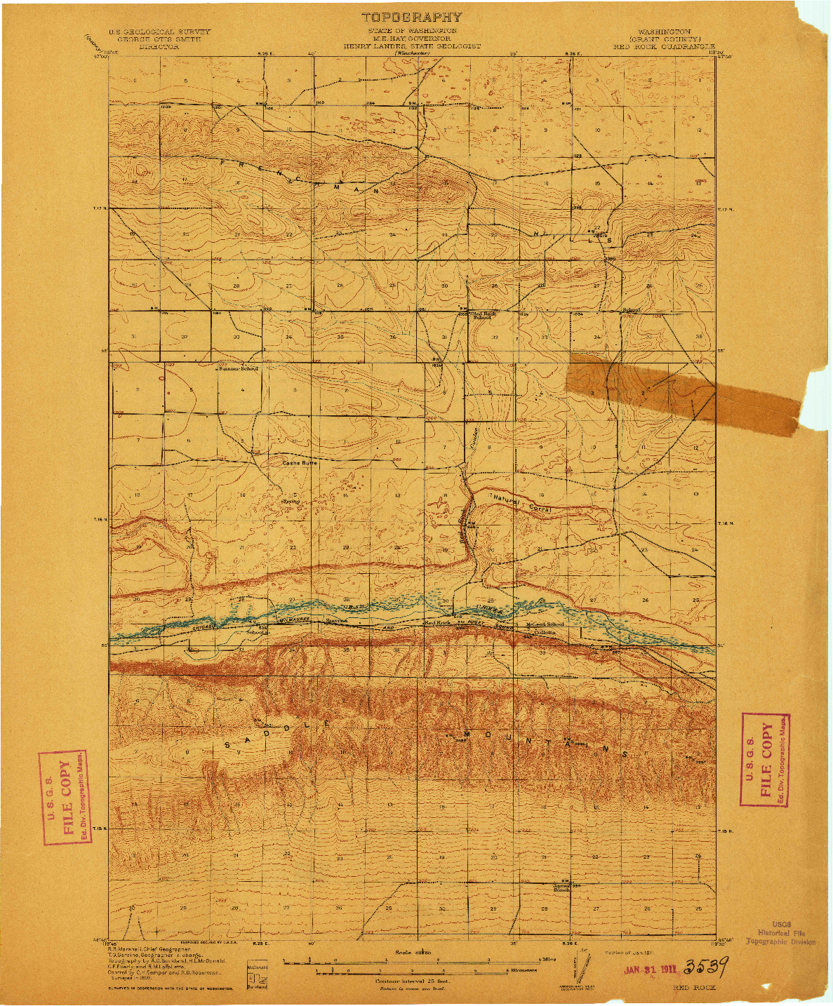 USGS 1:62500-SCALE QUADRANGLE FOR RED ROCK, WA 1911