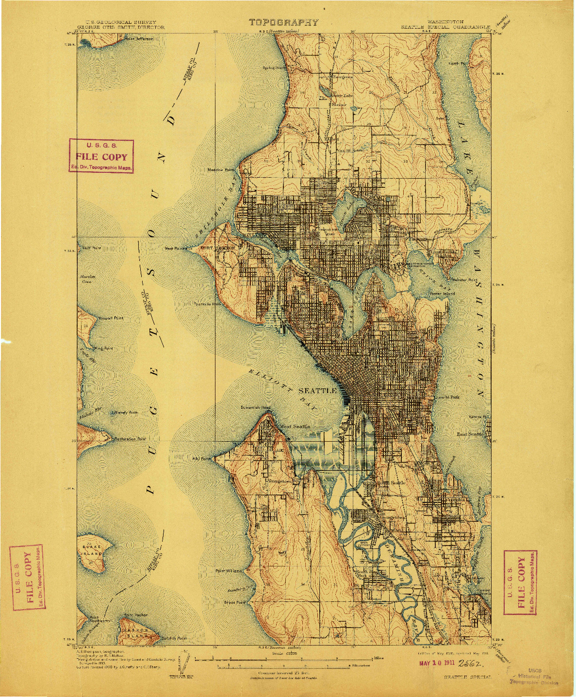 USGS 1:62500-SCALE QUADRANGLE FOR SEATTLE SPECIAL, WA 1909