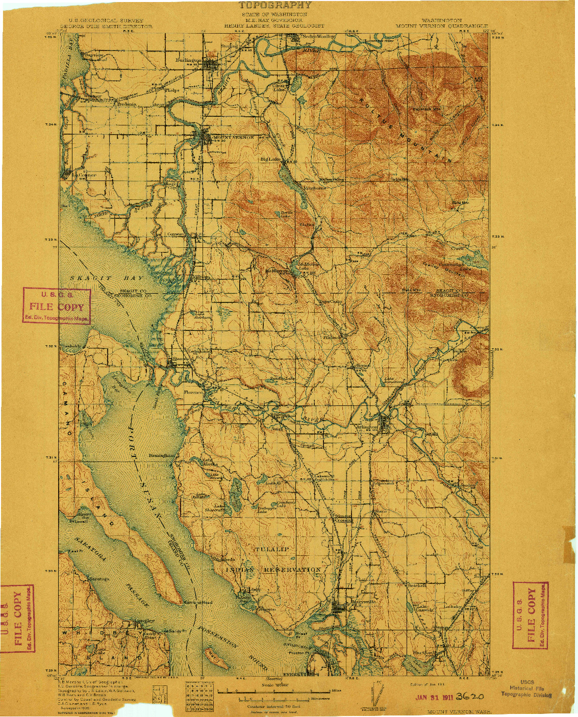 USGS 1:125000-SCALE QUADRANGLE FOR MOUNT VERNON, WA 1911