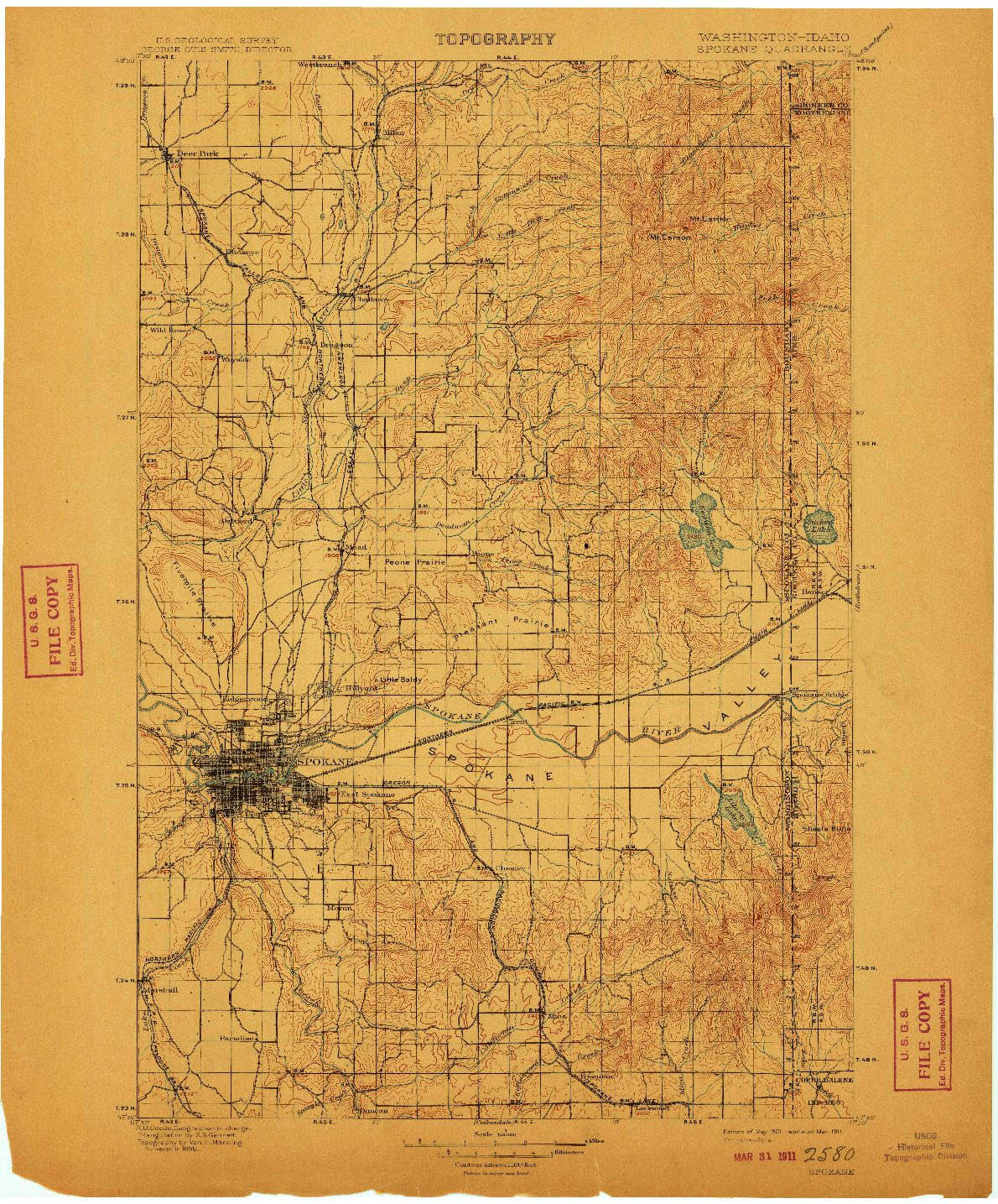 USGS 1:125000-SCALE QUADRANGLE FOR SPOKANE, WA 1901