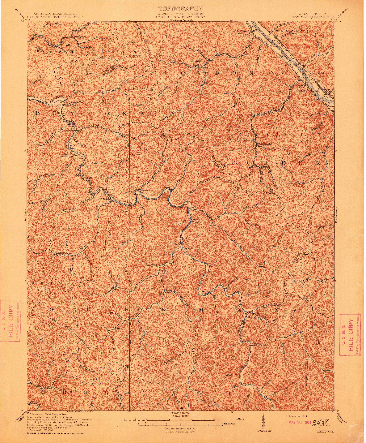 USGS 1:62500-SCALE QUADRANGLE FOR PEYTONA, WV 1911