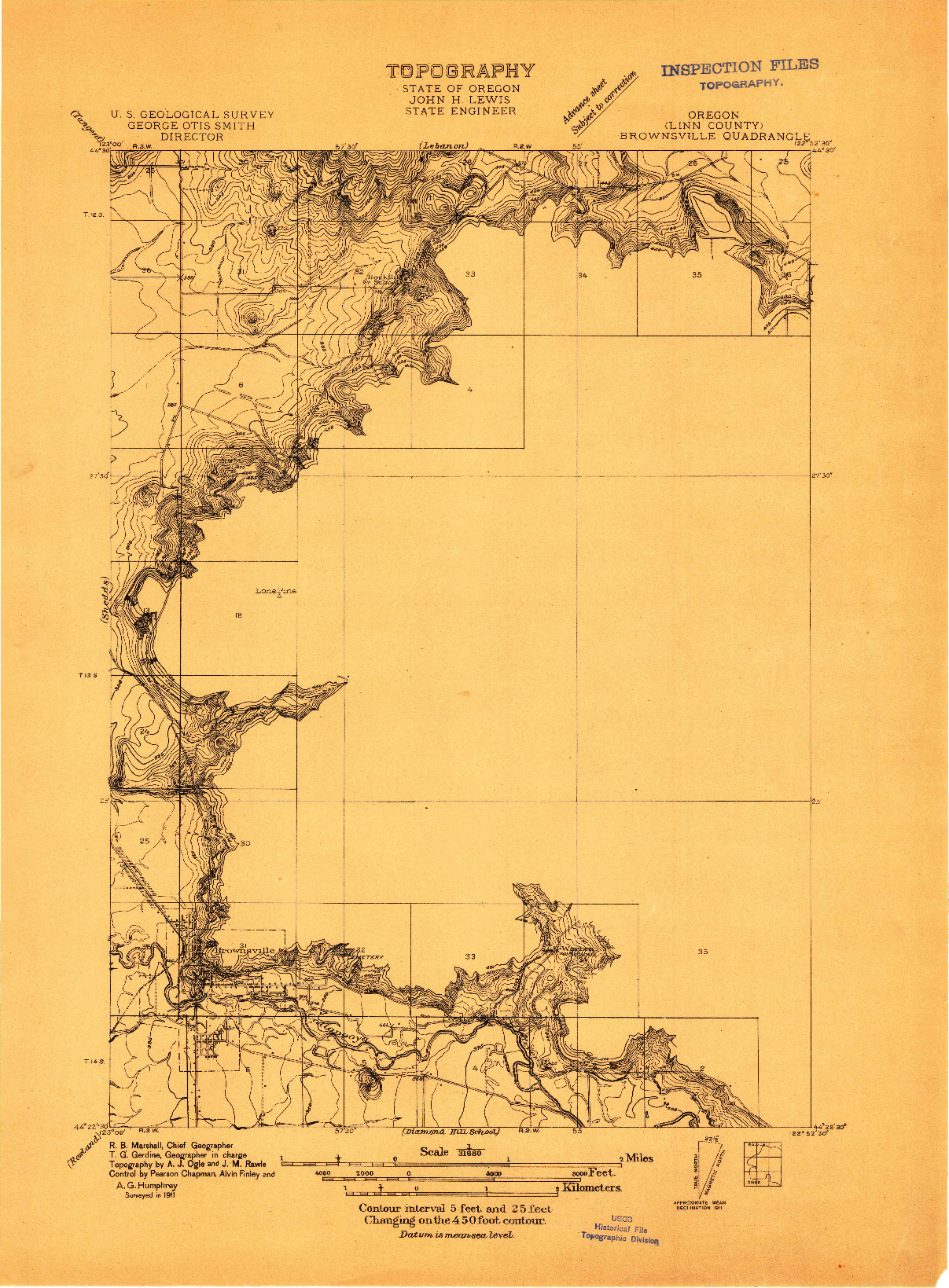 USGS 1:31680-SCALE QUADRANGLE FOR BROWNSVILLE, OR 1911