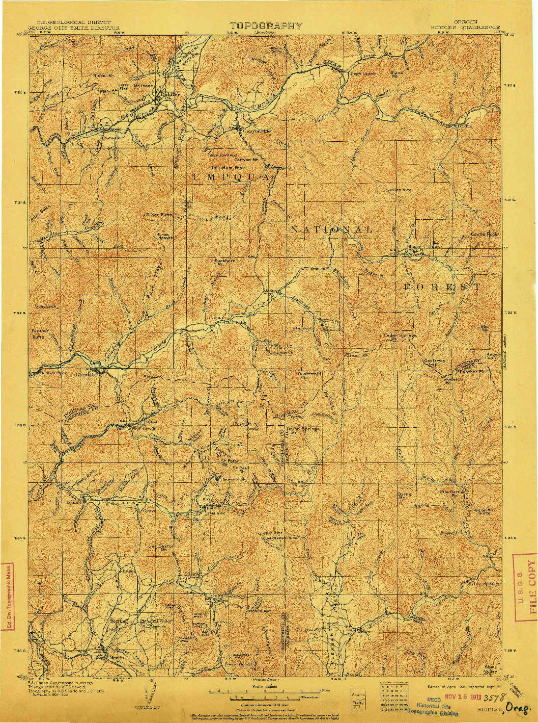 USGS 1:125000-SCALE QUADRANGLE FOR RIDDLE, OR 1904