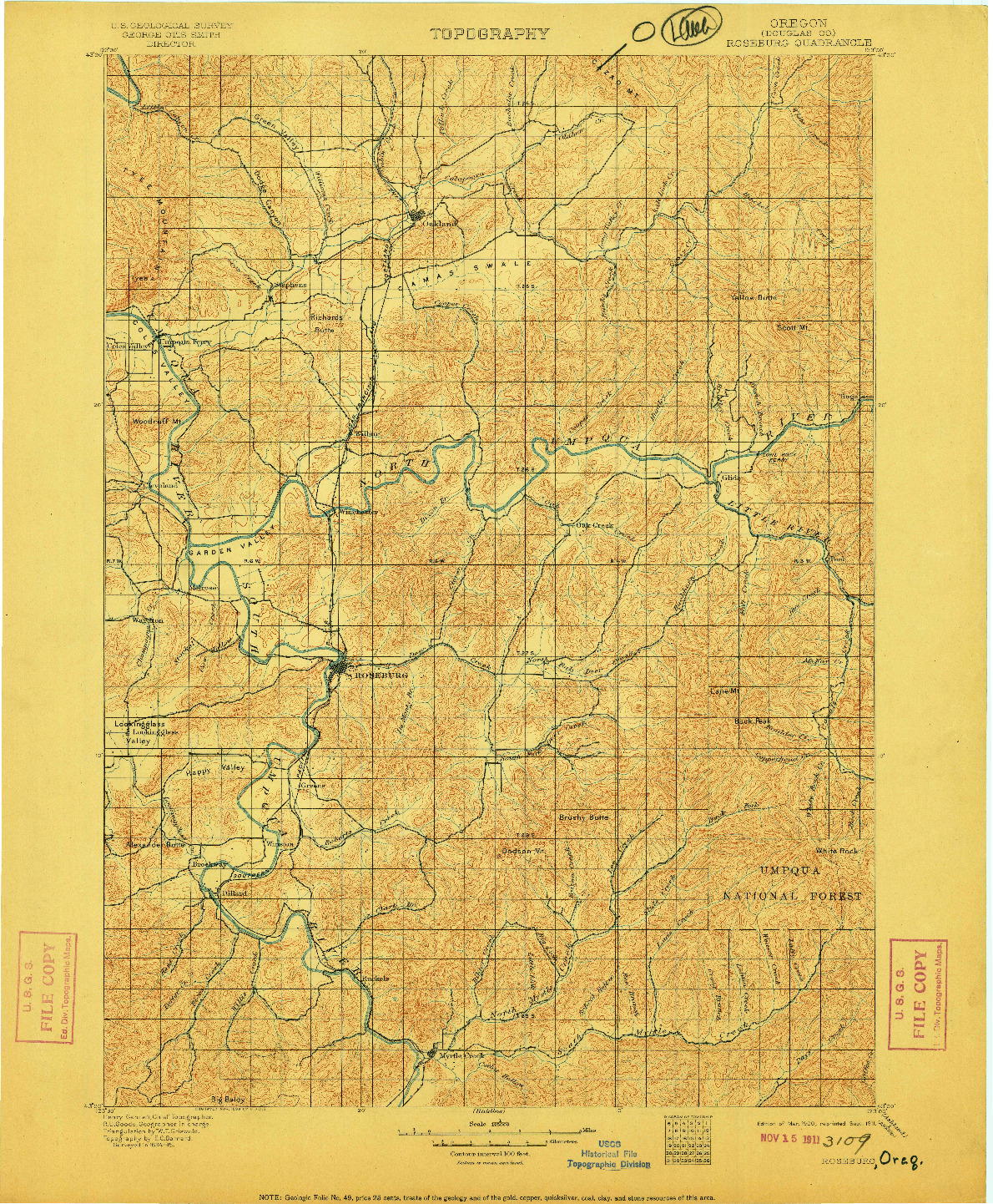 USGS 1:125000-SCALE QUADRANGLE FOR ROSEBURG, OR 1900