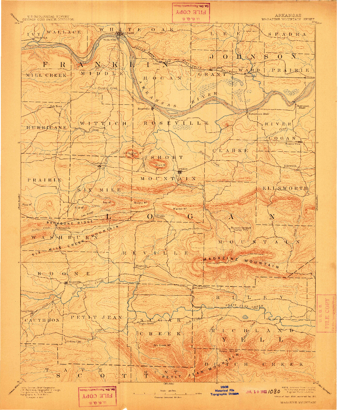 USGS 1:125000-SCALE QUADRANGLE FOR MAGAZINE MOUNTAIN, AR 1890