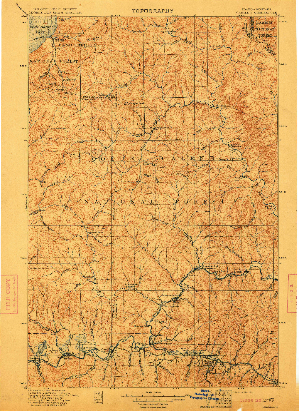 USGS 1:125000-SCALE QUADRANGLE FOR CATALDO, ID 1911