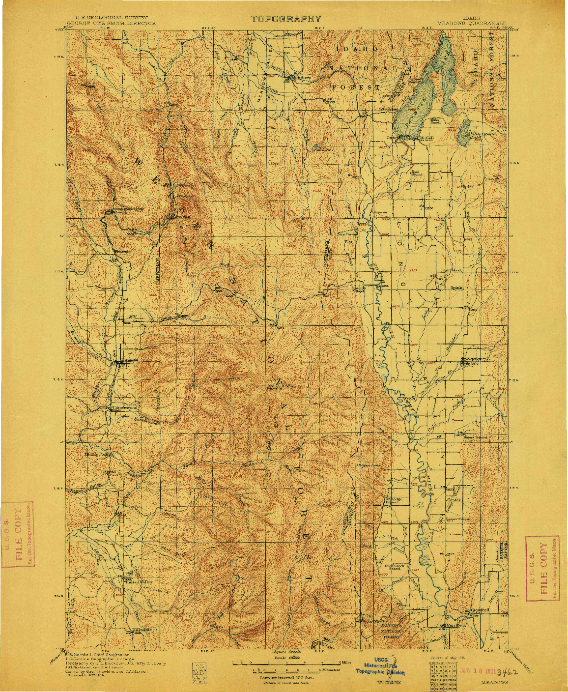 USGS 1:125000-SCALE QUADRANGLE FOR MEADOWS, ID 1911