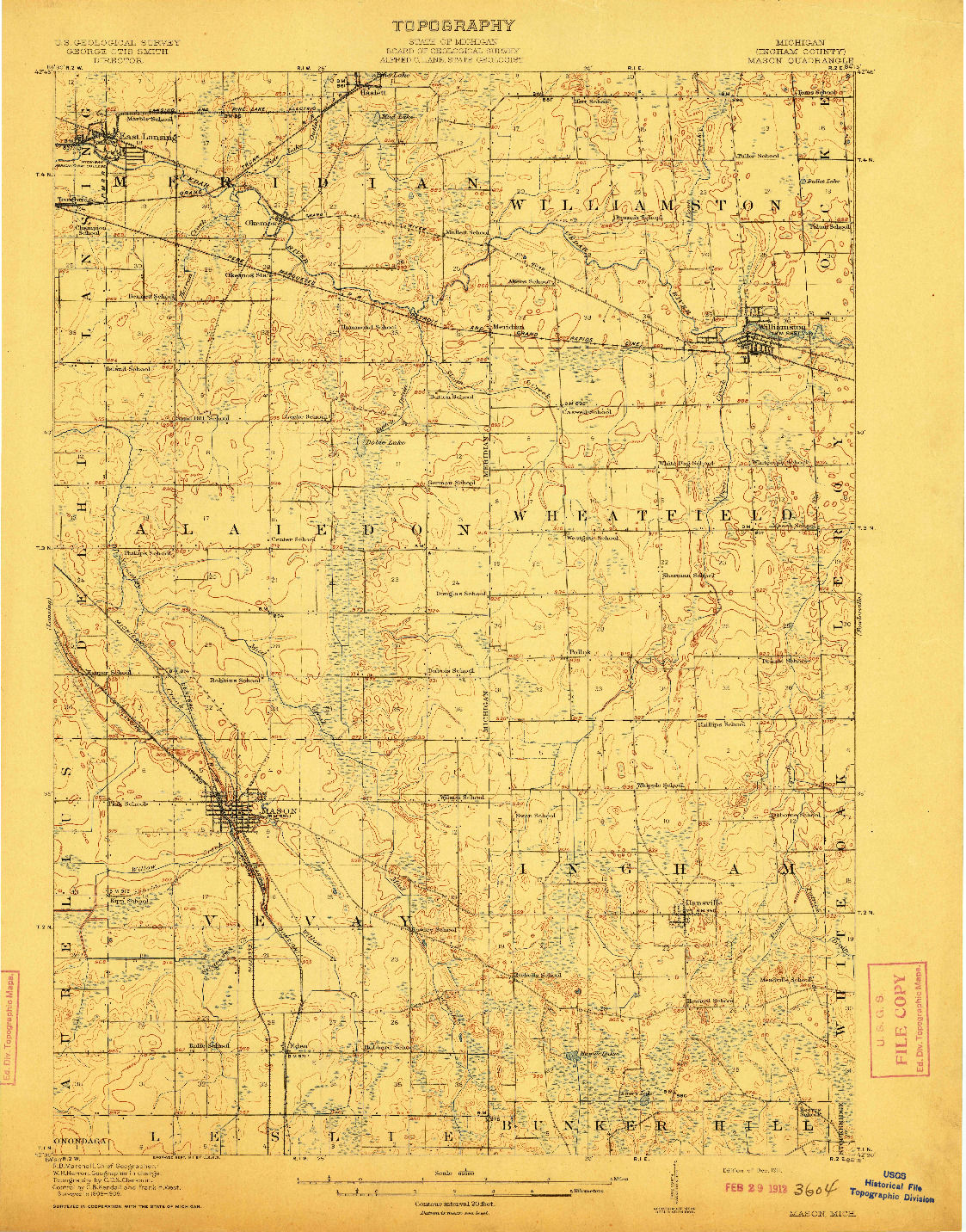 USGS 1:62500-SCALE QUADRANGLE FOR MASON, MI 1911