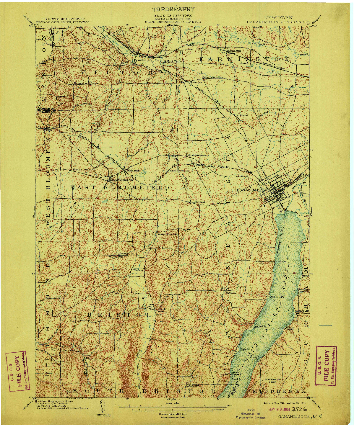 USGS 1:62500-SCALE QUADRANGLE FOR CANANDAIGUA, NY 1903