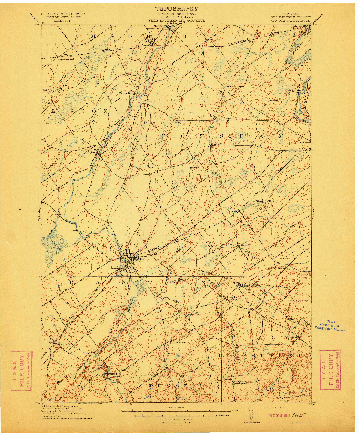 USGS 1:62500-SCALE QUADRANGLE FOR CANTON, NY 1911