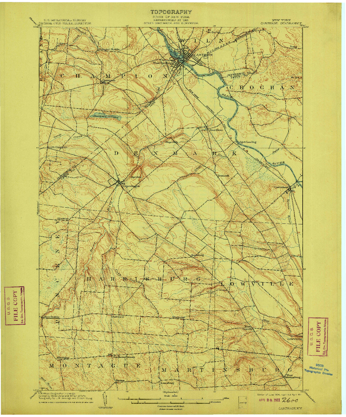 USGS 1:62500-SCALE QUADRANGLE FOR CARTHAGE, NY 1904