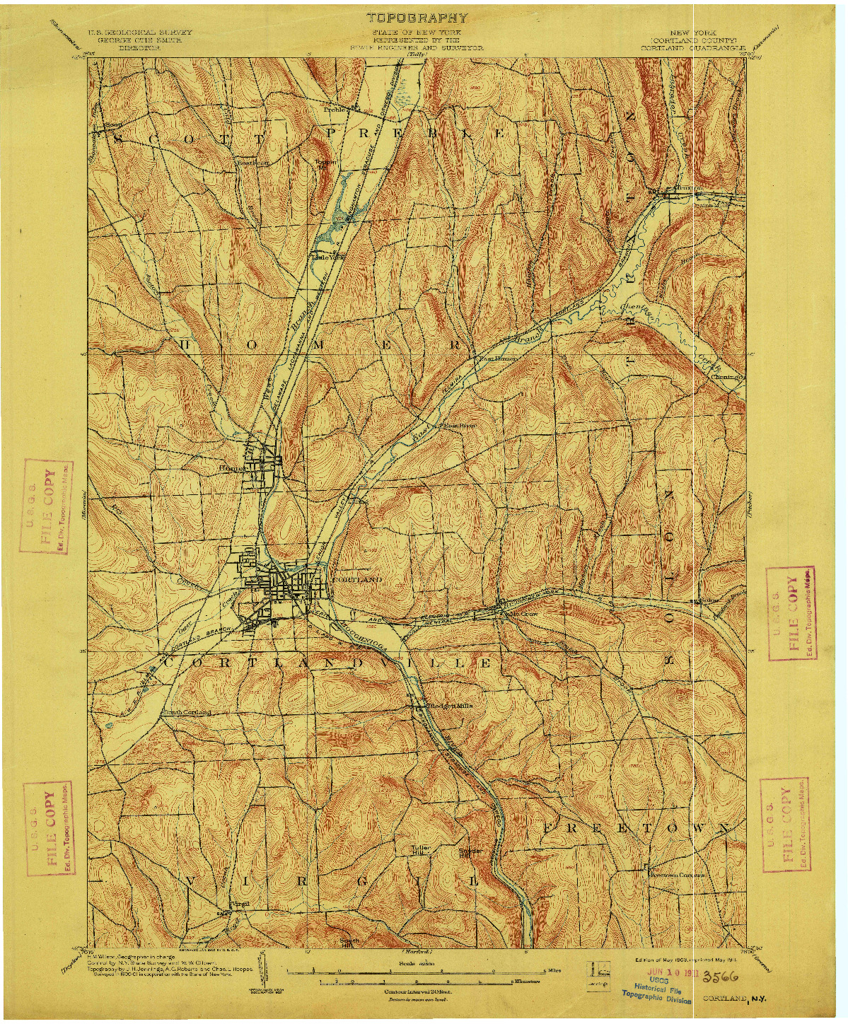 USGS 1:62500-SCALE QUADRANGLE FOR CORTLAND, NY 1903