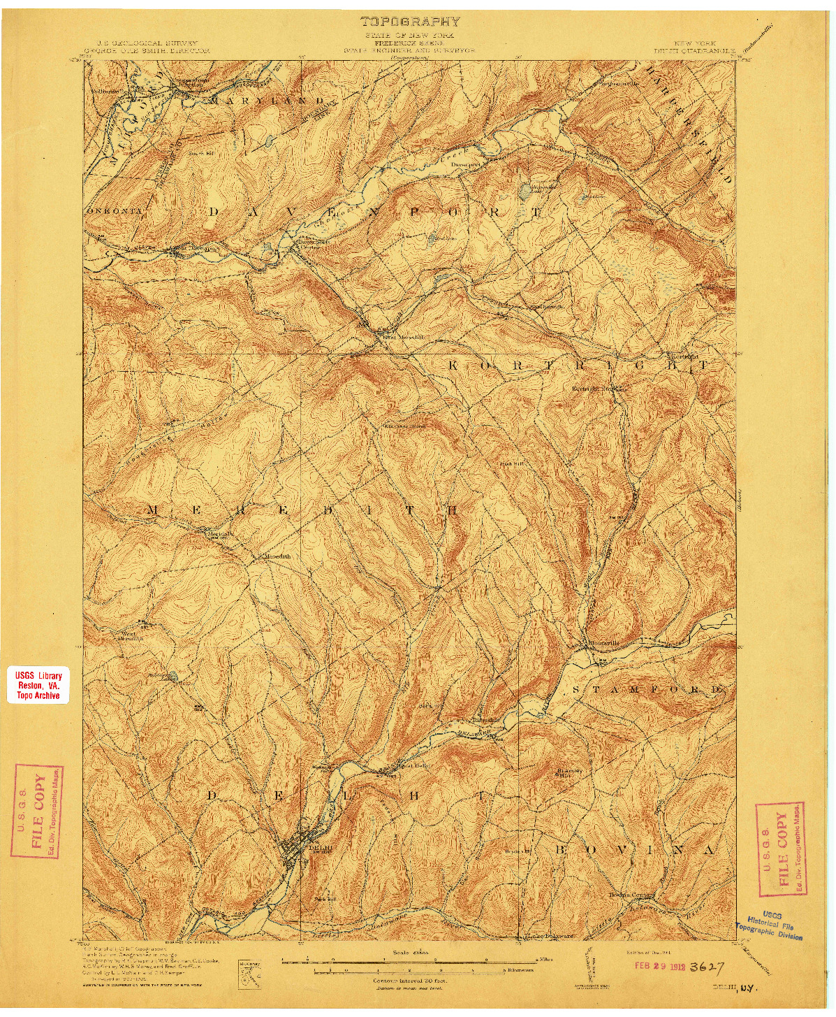 USGS 1:62500-SCALE QUADRANGLE FOR DELHI, NY 1911