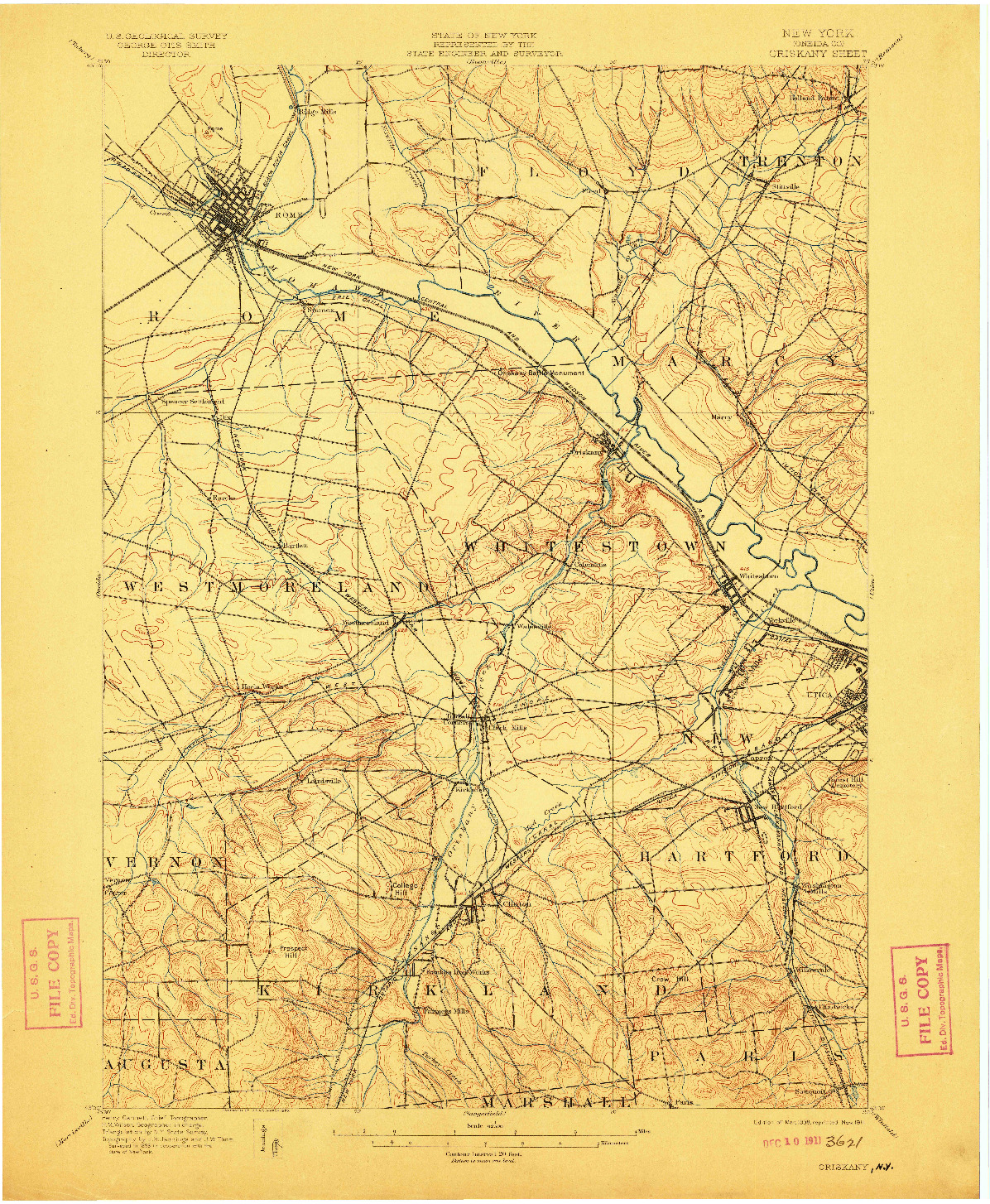 USGS 1:62500-SCALE QUADRANGLE FOR ORISKANY, NY 1898