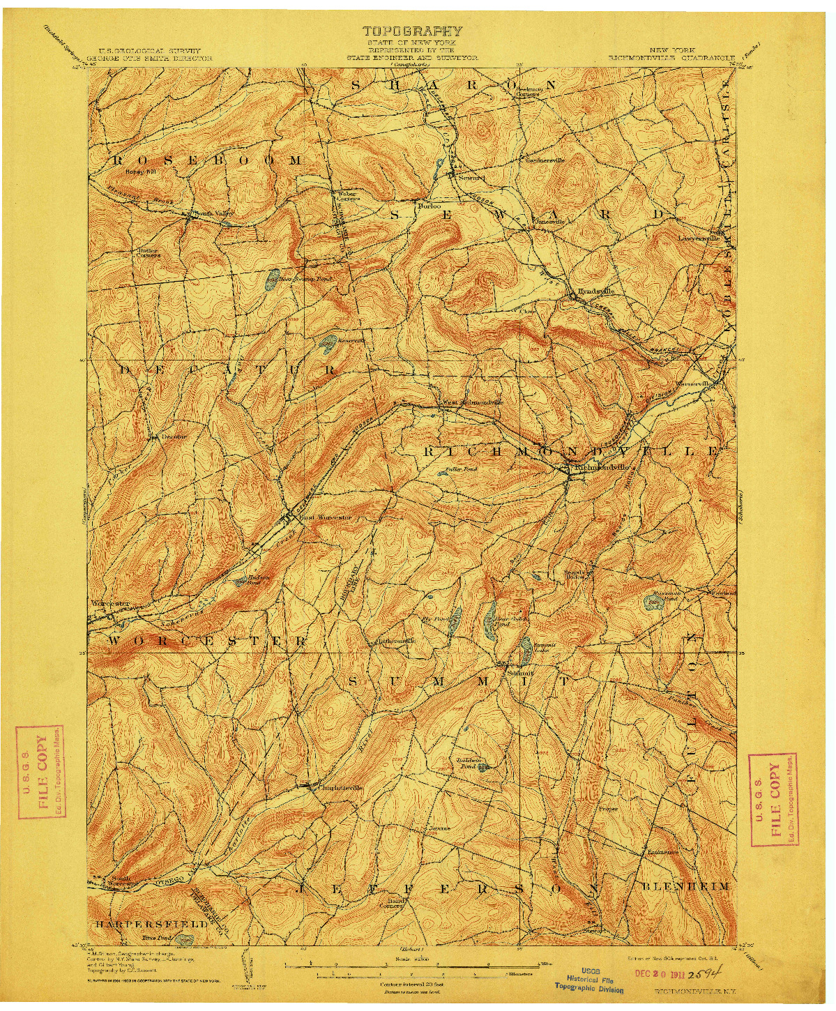 USGS 1:62500-SCALE QUADRANGLE FOR RICHMONDVILLE, NY 1904