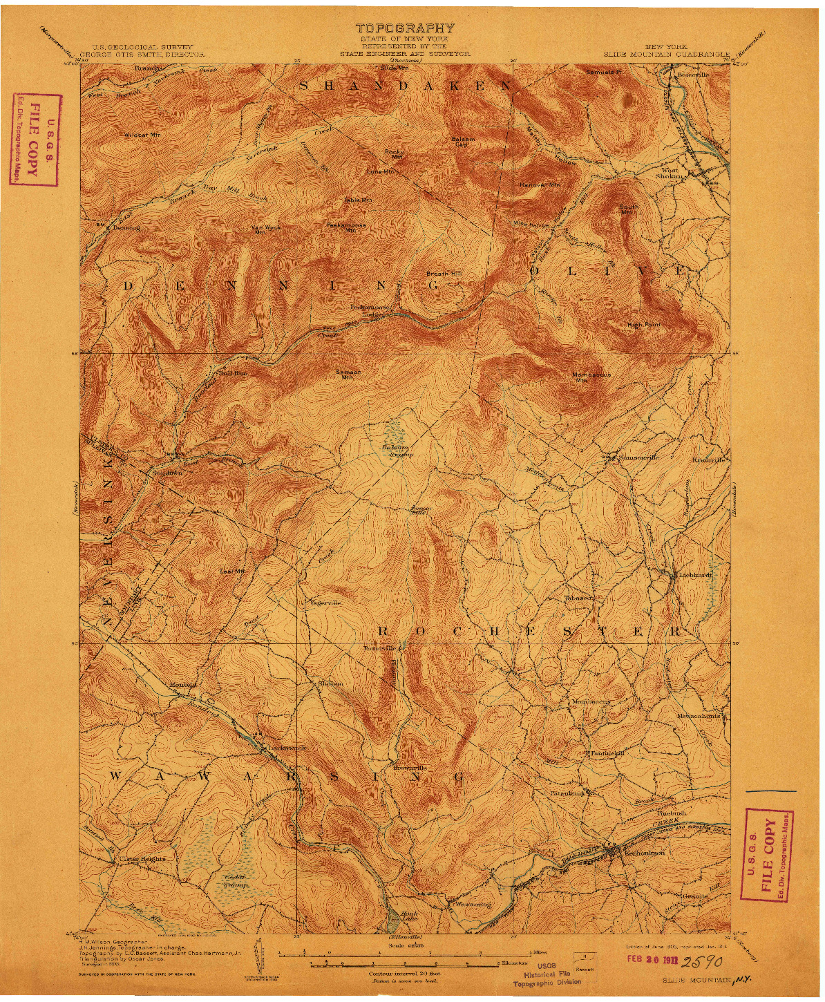 USGS 1:62500-SCALE QUADRANGLE FOR SLIDE MOUNTAIN, NY 1905