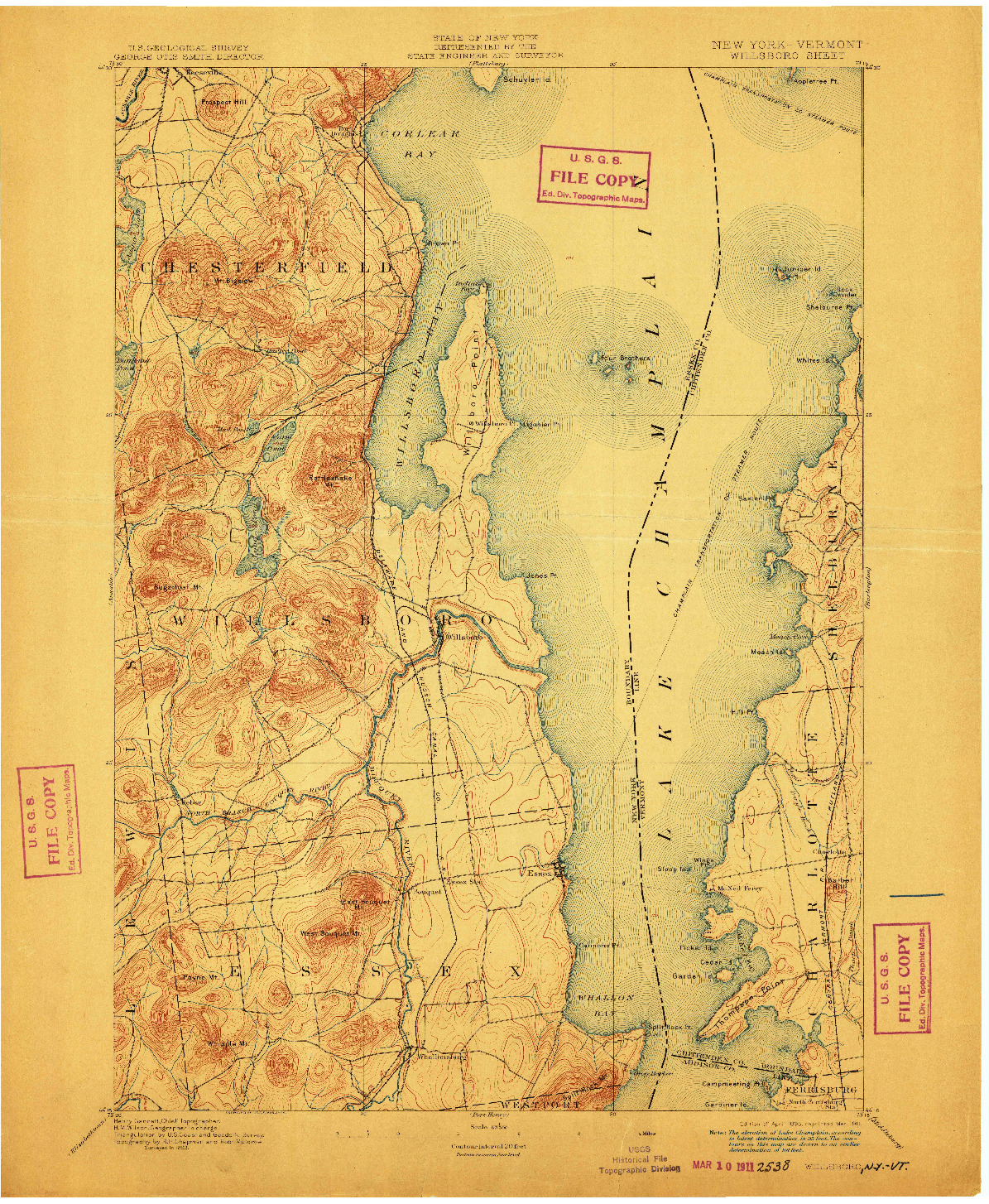 USGS 1:62500-SCALE QUADRANGLE FOR WILLSBORO, NY 1895