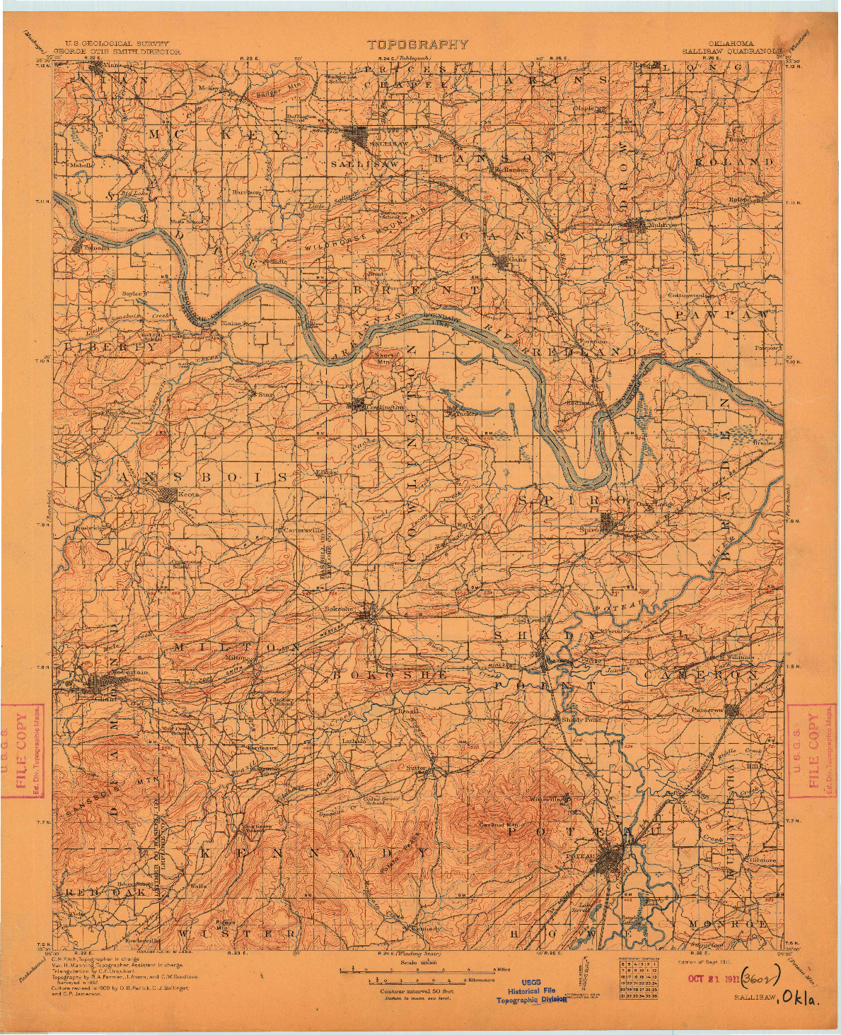 USGS 1:125000-SCALE QUADRANGLE FOR SALLISAW, OK 1911