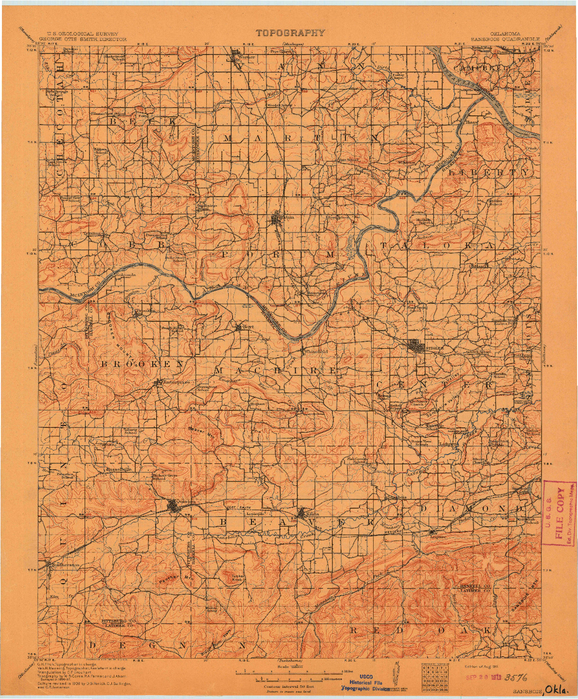 USGS 1:125000-SCALE QUADRANGLE FOR SANSBOIS, OK 1911