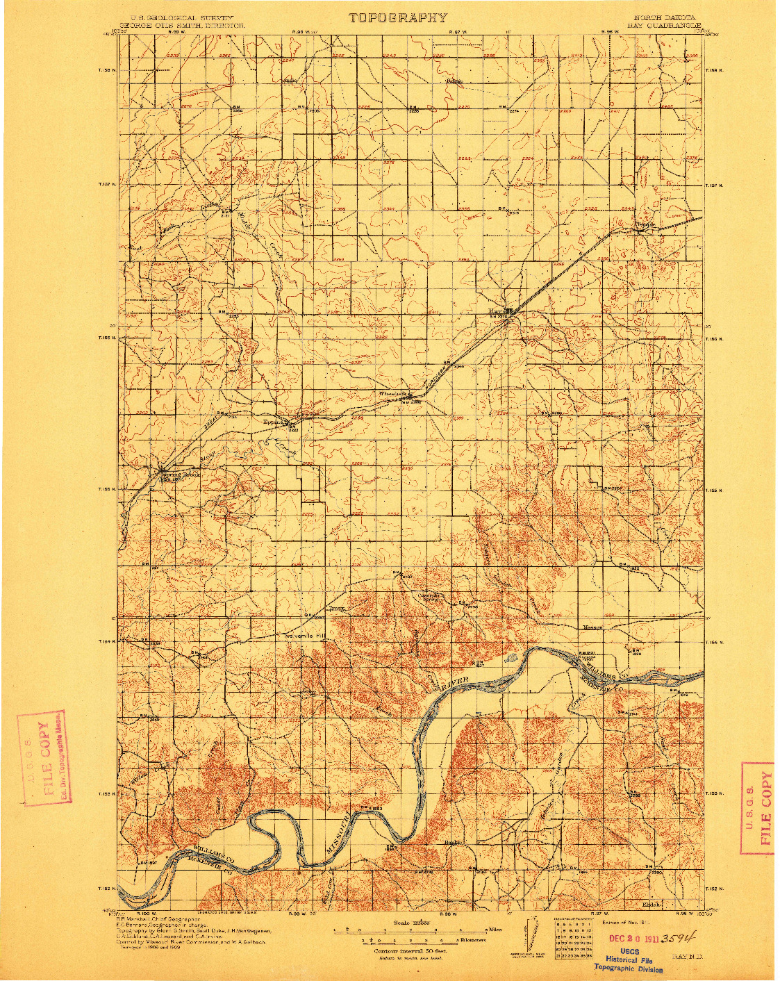 USGS 1:125000-SCALE QUADRANGLE FOR RAY, ND 1911