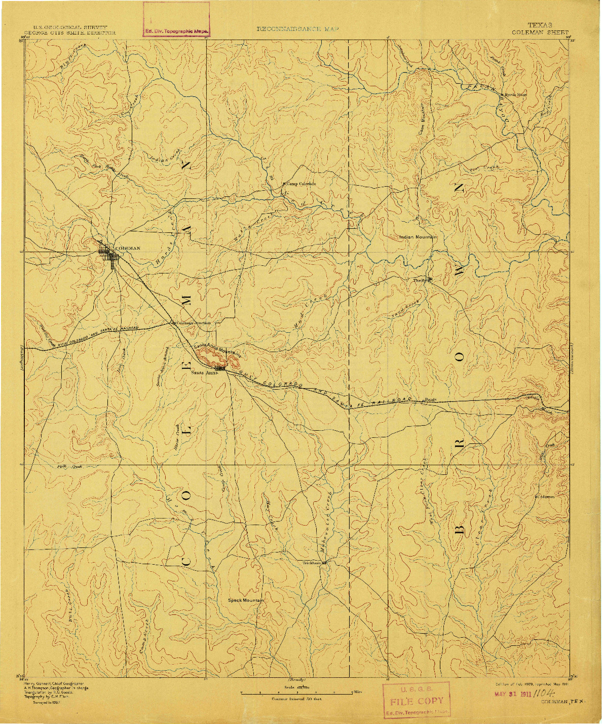 USGS 1:125000-SCALE QUADRANGLE FOR COLEMAN, TX 1889