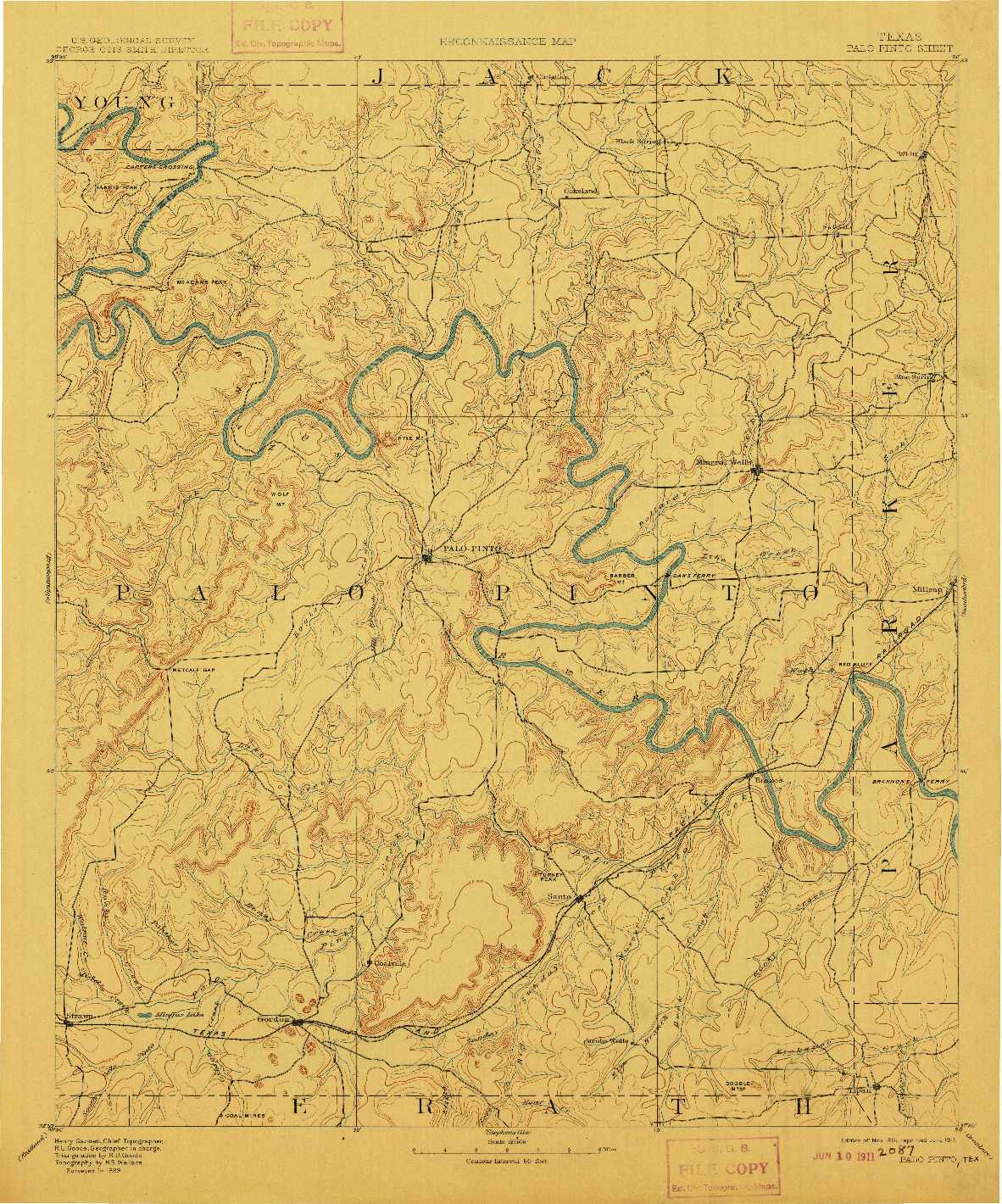 USGS 1:125000-SCALE QUADRANGLE FOR PALO PINTO, TX 1891