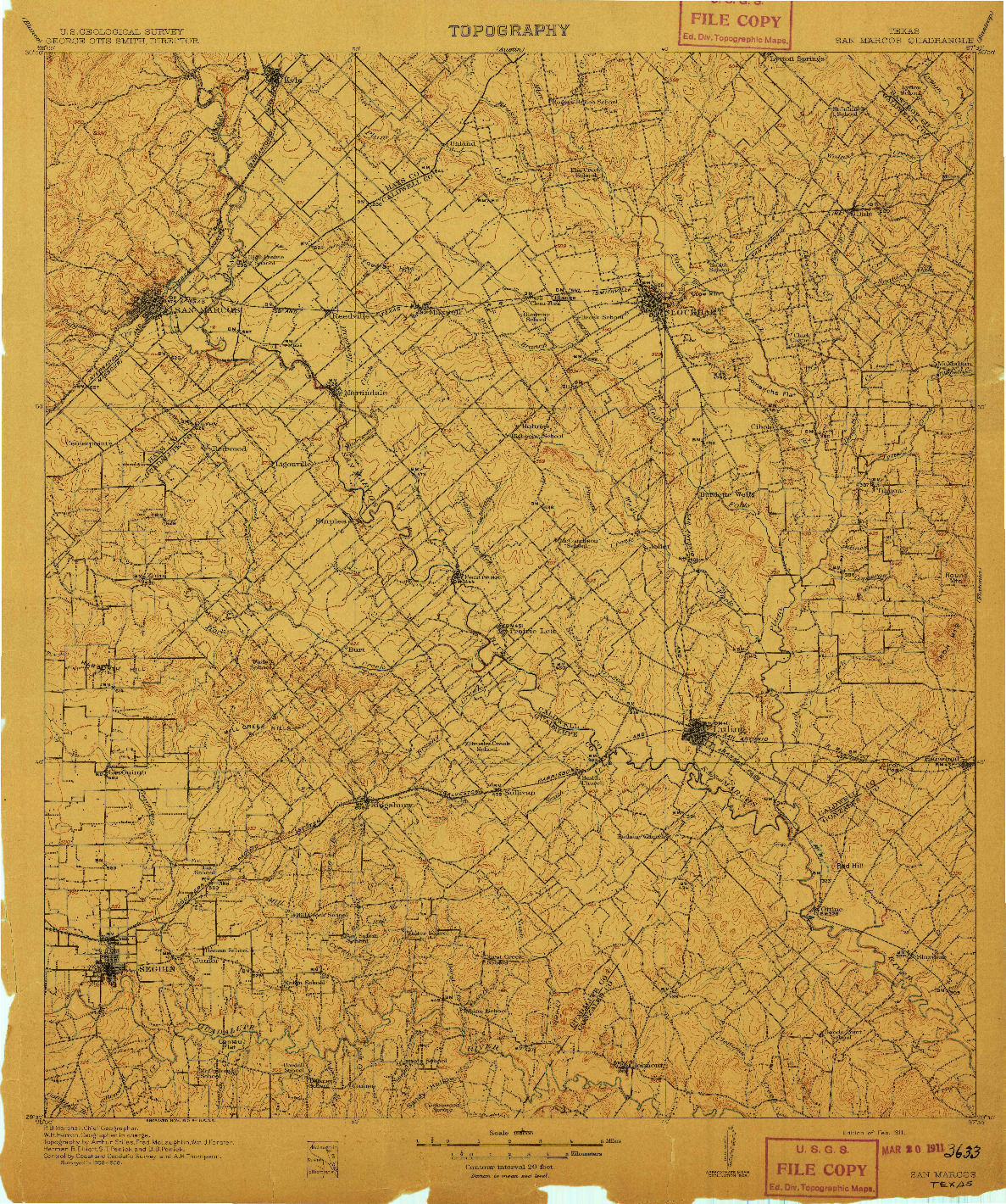 USGS 1:125000-SCALE QUADRANGLE FOR SAN MARCOS, TX 1911