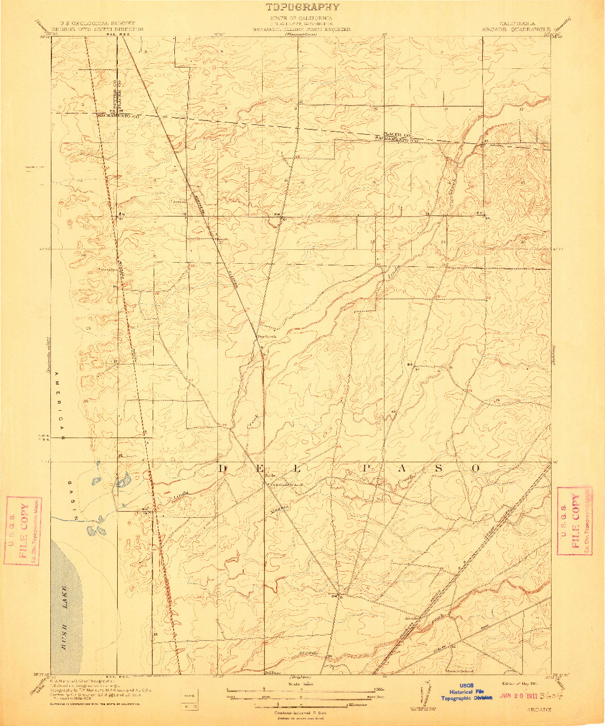 USGS 1:31680-SCALE QUADRANGLE FOR ARCADE, CA 1911