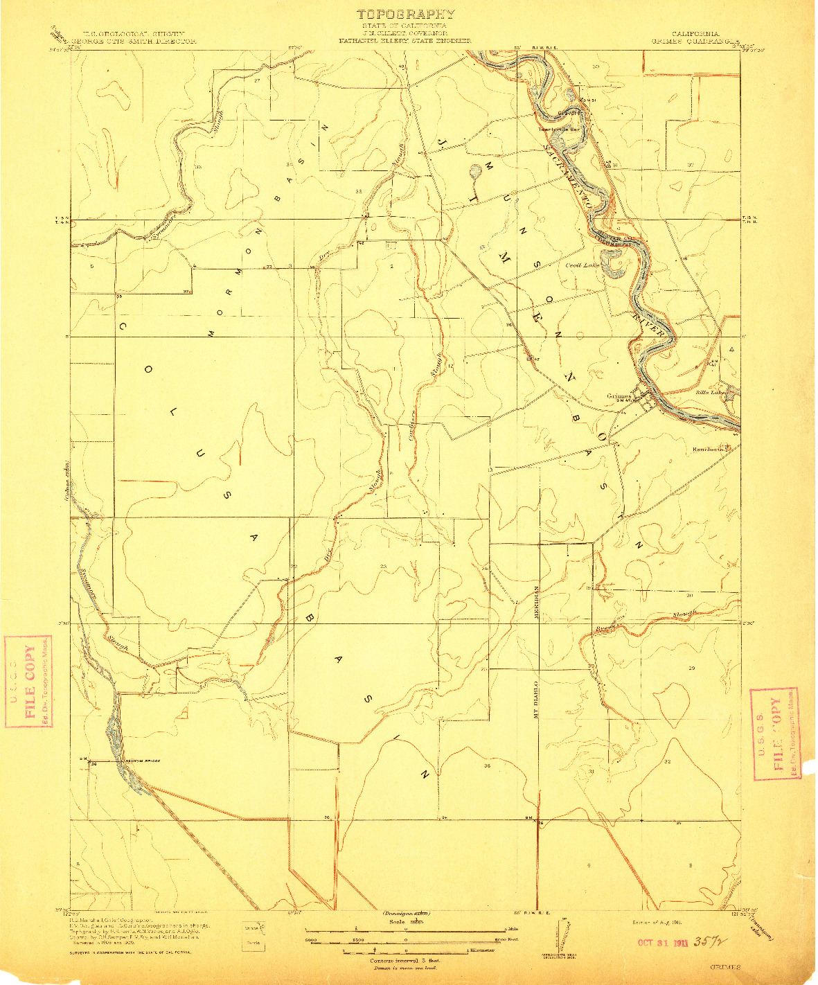 USGS 1:31680-SCALE QUADRANGLE FOR GRIMES, CA 1911