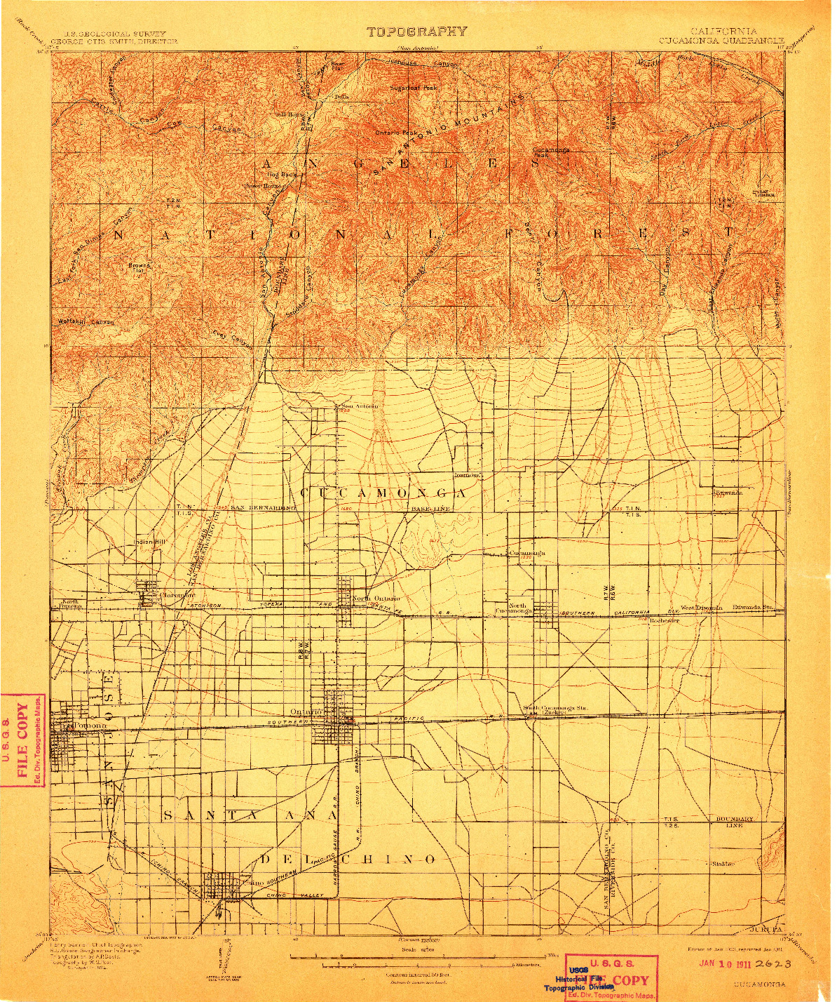 USGS 1:62500-SCALE QUADRANGLE FOR CUCAMONGA, CA 1903