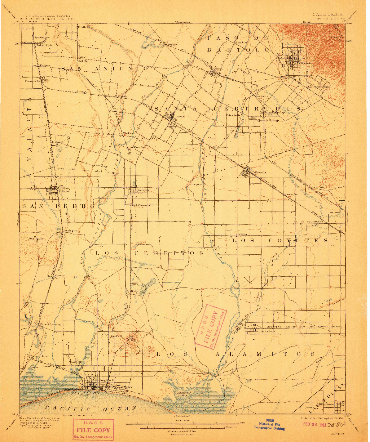 USGS 1:62500-SCALE QUADRANGLE FOR DOWNEY, CA 1902