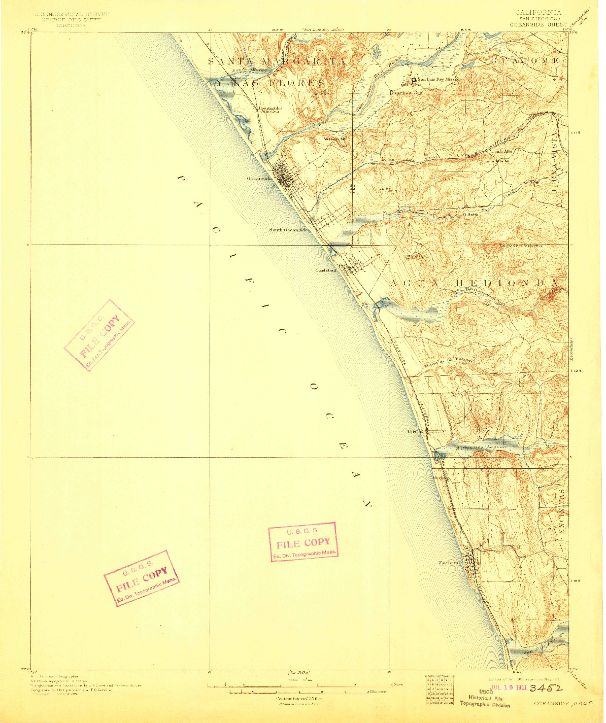 USGS 1:62500-SCALE QUADRANGLE FOR OCEANSIDE, CA 1901