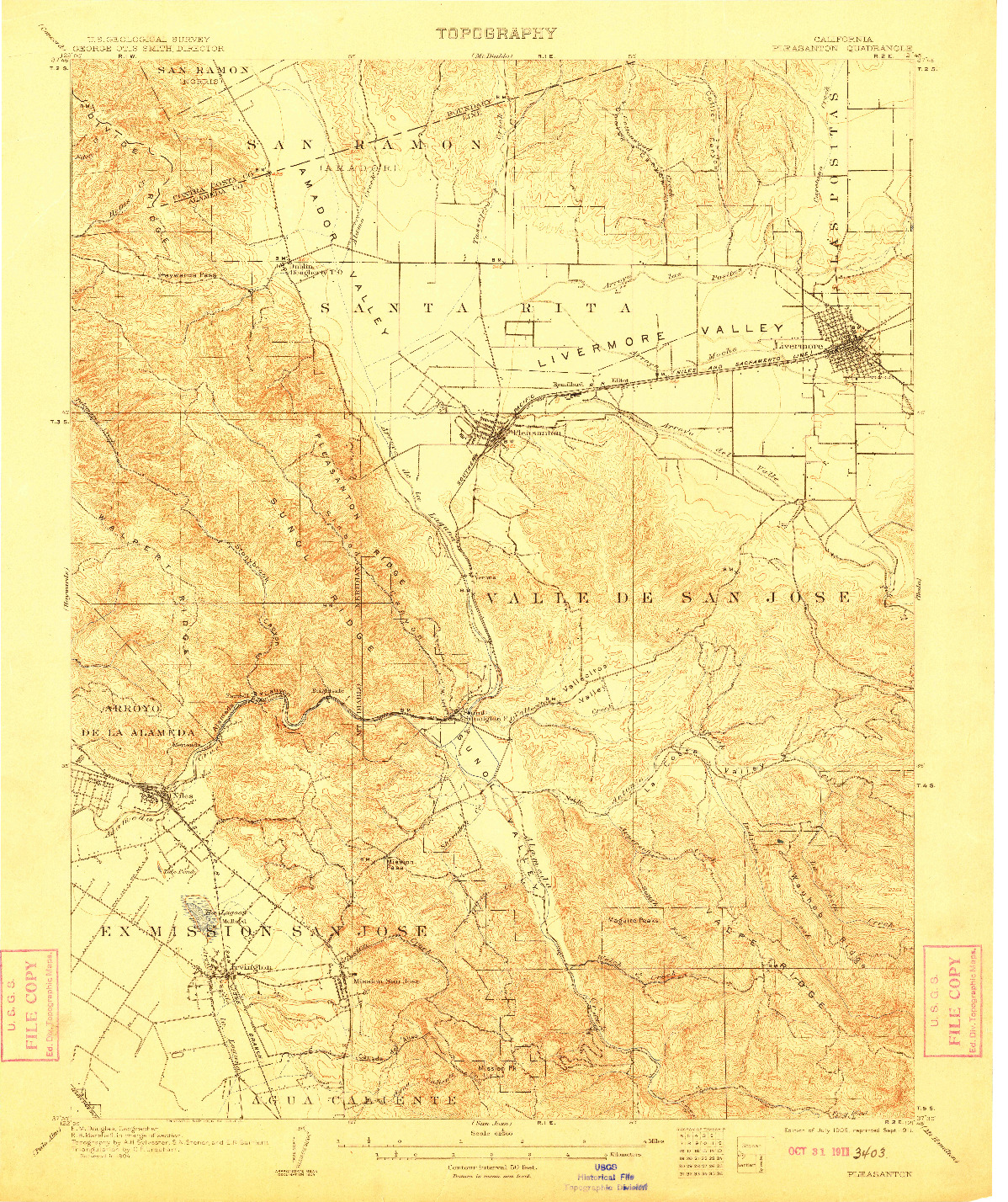 USGS 1:62500-SCALE QUADRANGLE FOR PLEASANTON, CA 1906