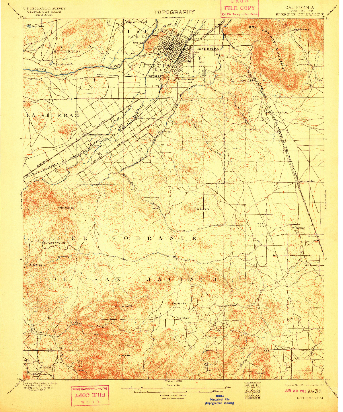 USGS 1:62500-SCALE QUADRANGLE FOR RIVERSIDE, CA 1901