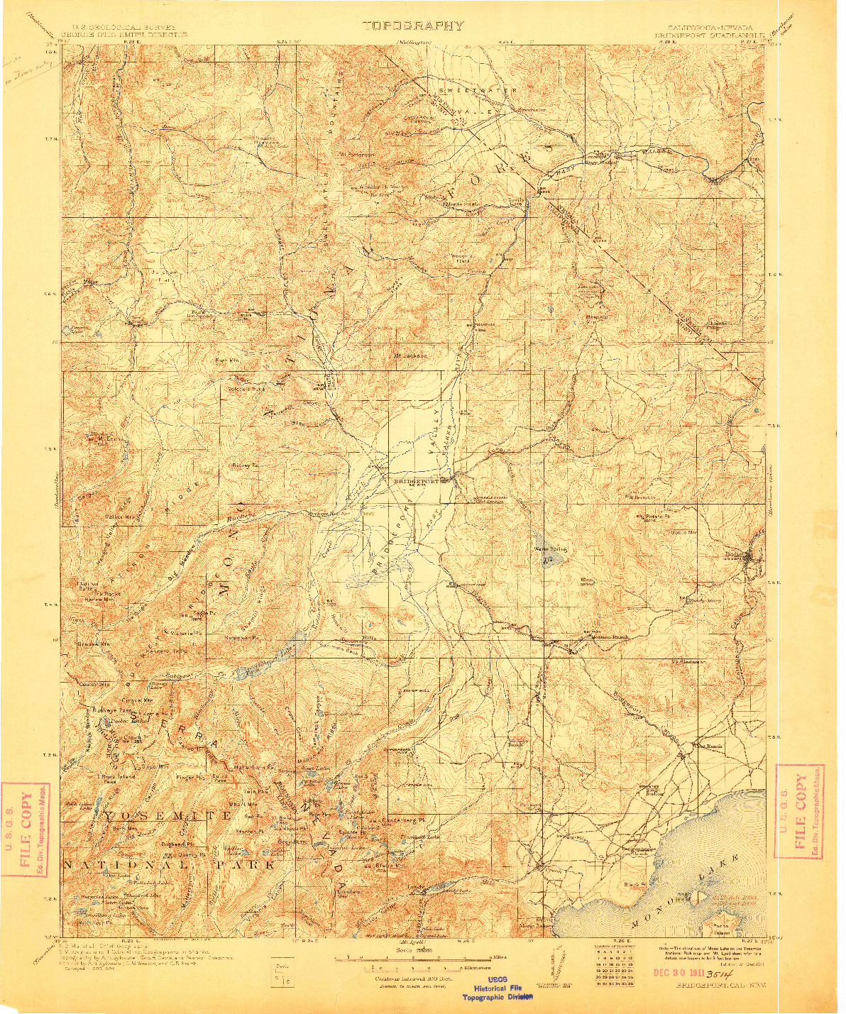 USGS 1:125000-SCALE QUADRANGLE FOR BRIDGEPORT, CA 1911