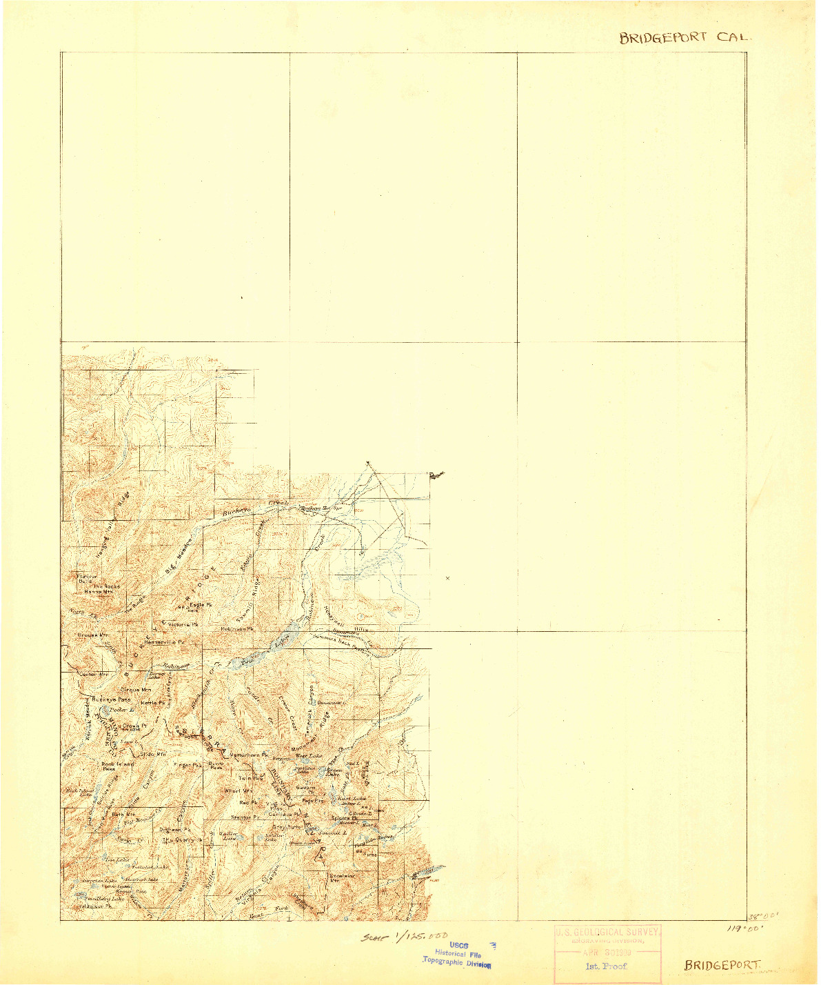 USGS 1:125000-SCALE QUADRANGLE FOR BRIDGEPORT, CA 1911