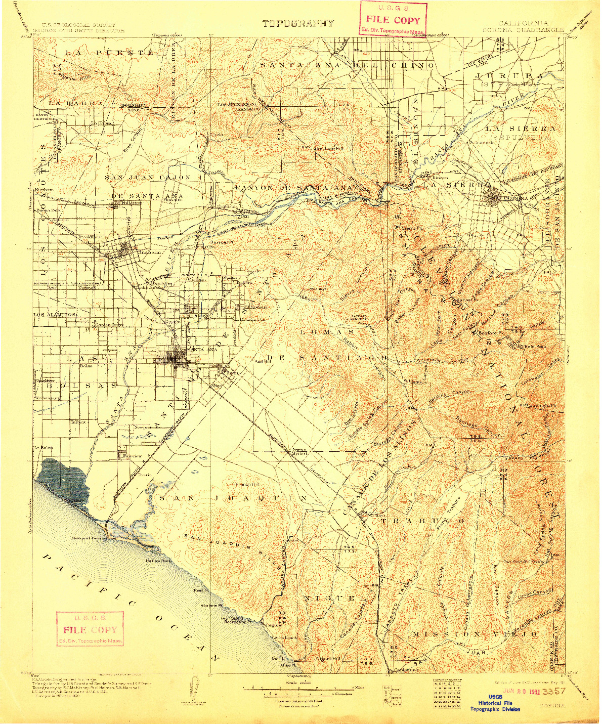 USGS 1:125000-SCALE QUADRANGLE FOR CORONA, CA 1902