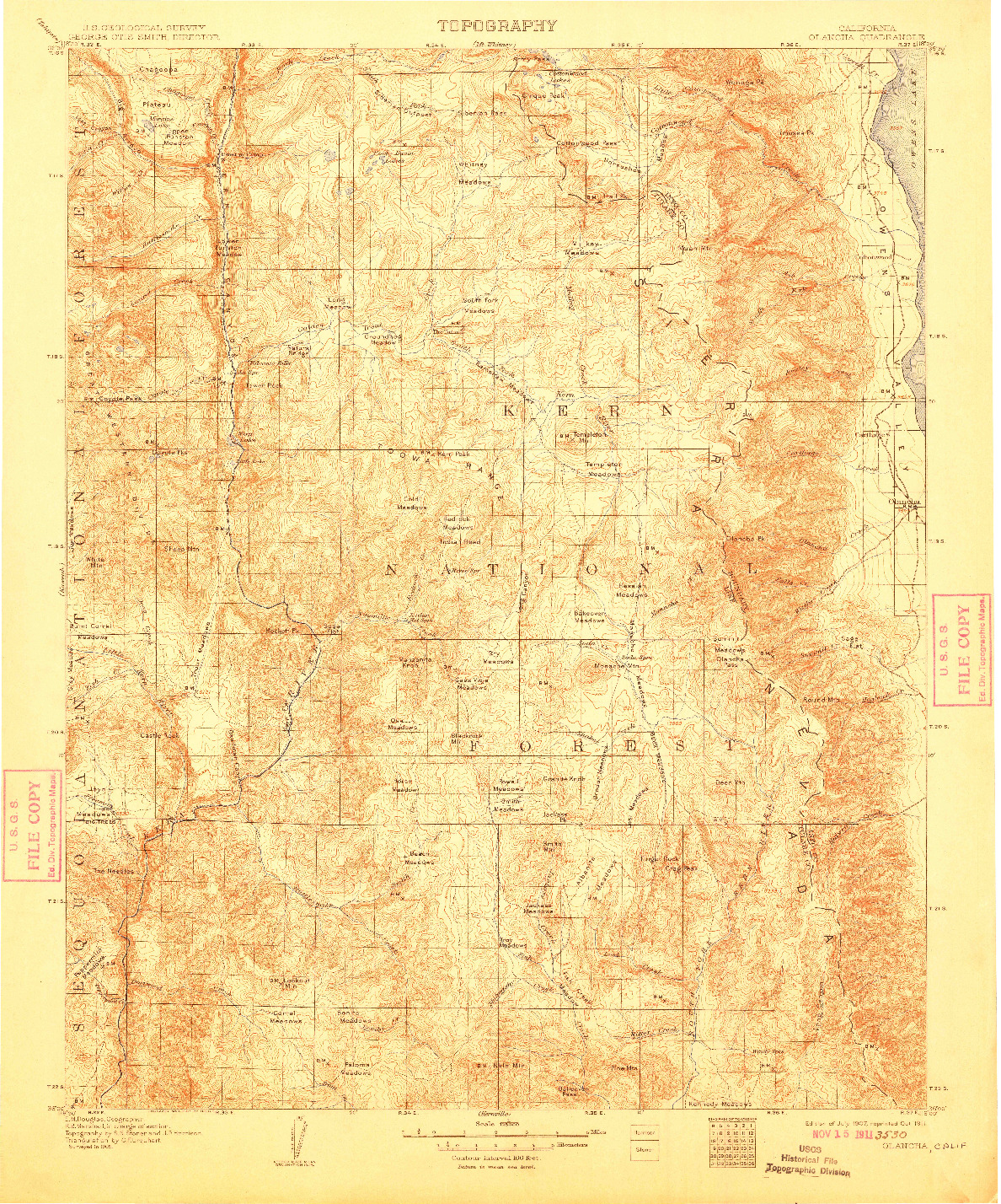 USGS 1:125000-SCALE QUADRANGLE FOR OLANCHA, CA 1907