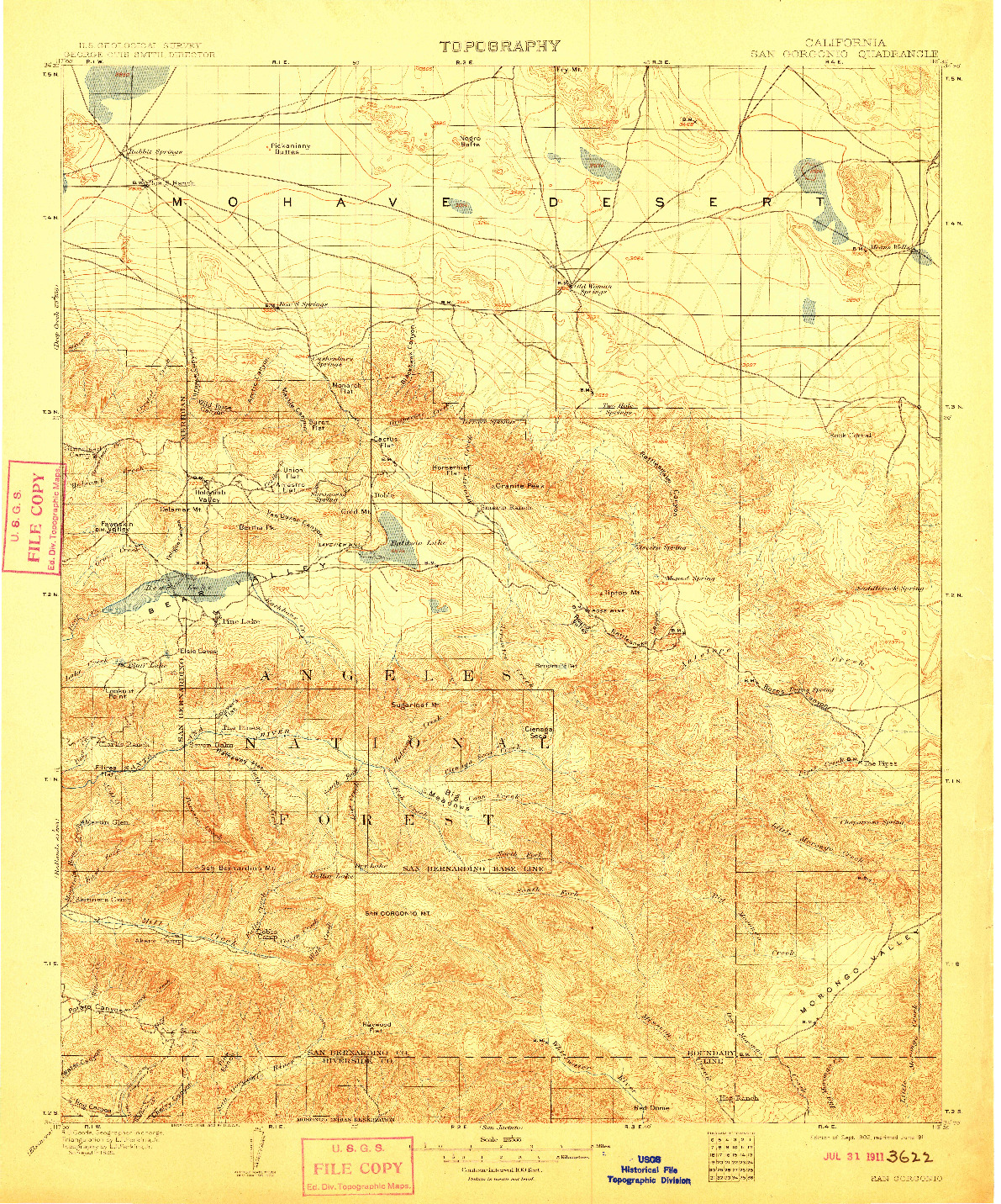 USGS 1:125000-SCALE QUADRANGLE FOR SAN GORGONIO, CA 1902