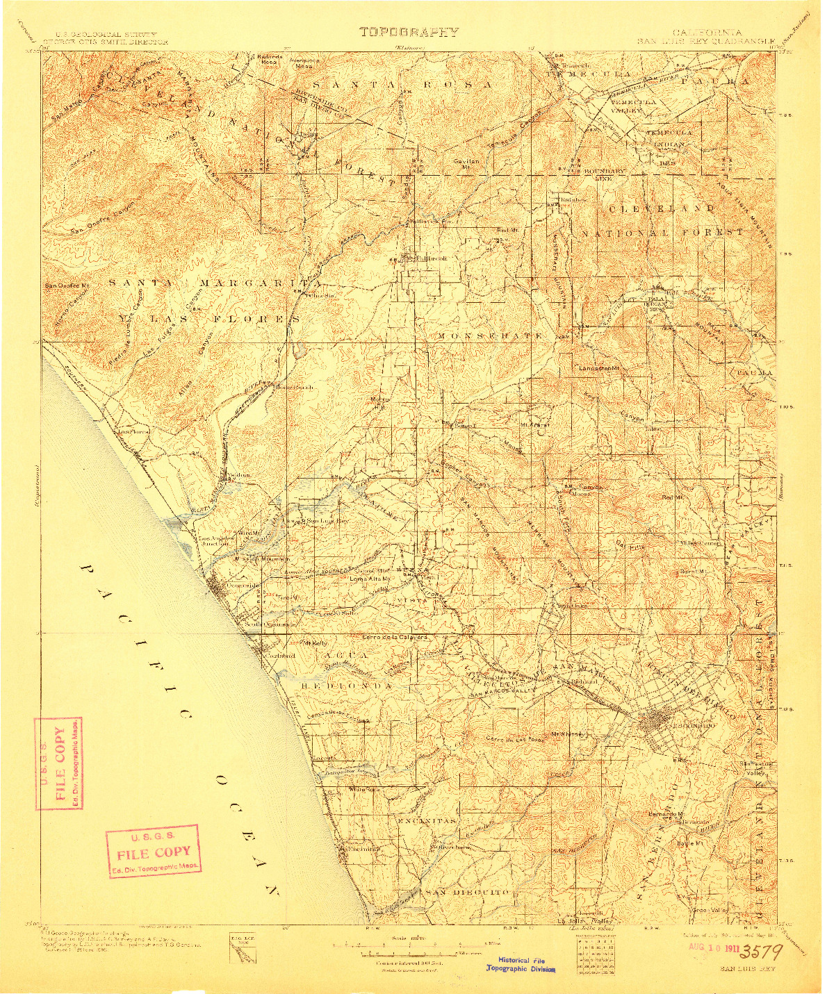 USGS 1:125000-SCALE QUADRANGLE FOR SAN LUIS REY, CA 1901