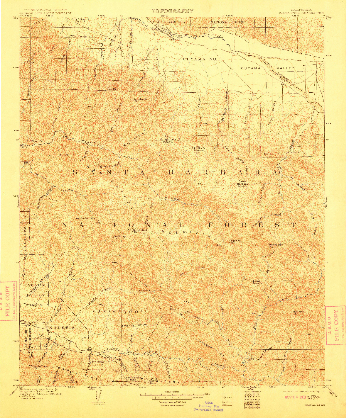 USGS 1:125000-SCALE QUADRANGLE FOR SANTA YNEZ, CA 1905