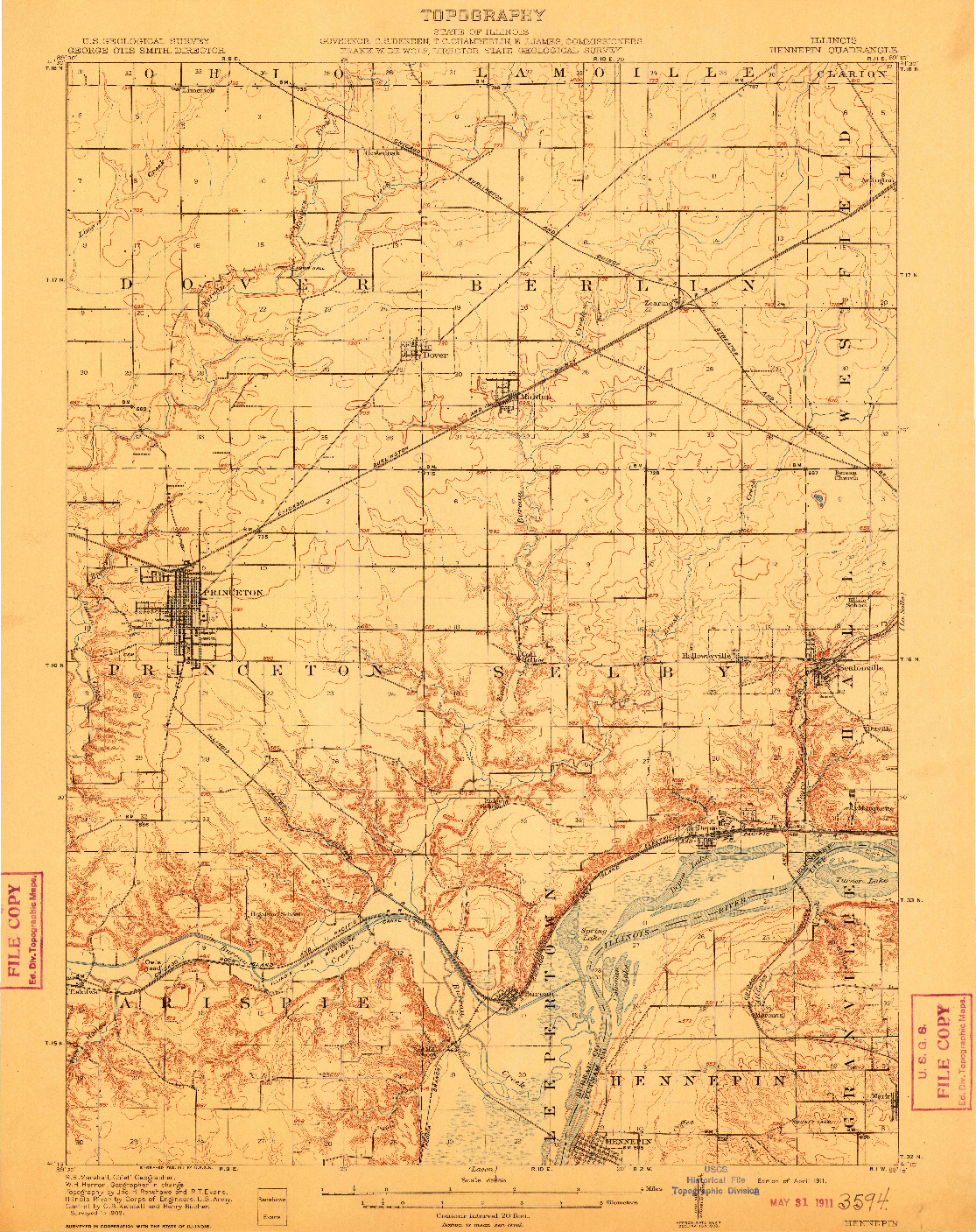 USGS 1:62500-SCALE QUADRANGLE FOR HENNEPIN, IL 1911